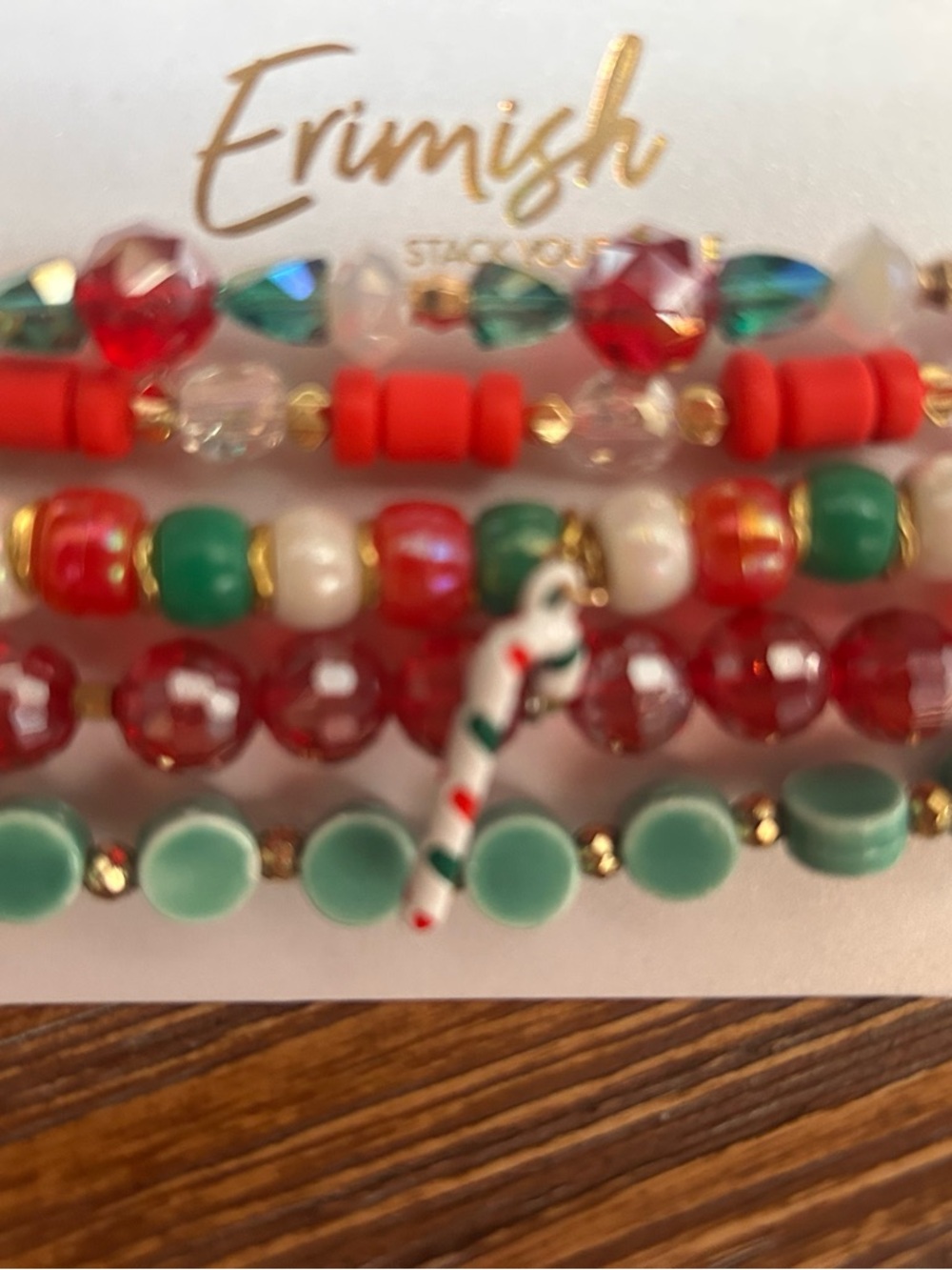 Erimish Red, Green and Gold Festive Bracelet Stack
